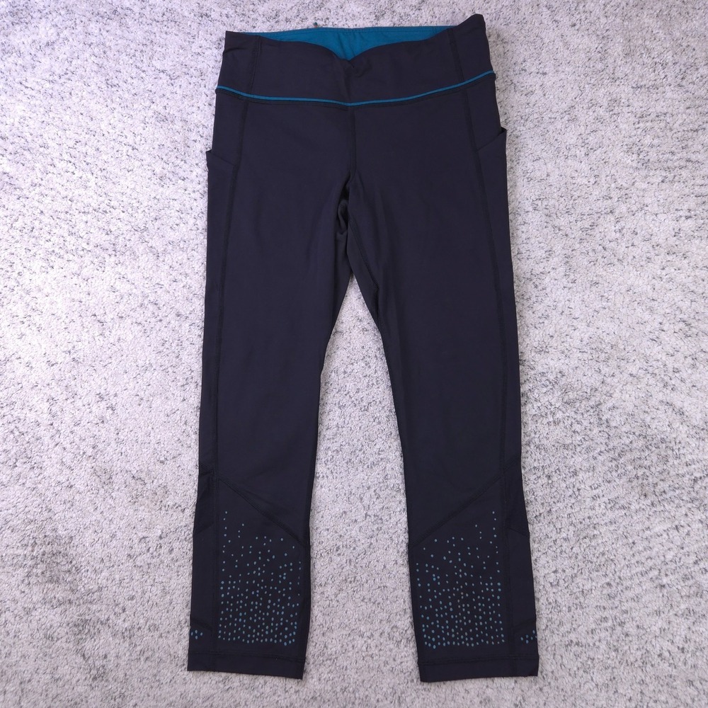 Lululemon Leggings Womens Size 6 Running Tight Stuff II Black Teal Training GUC - Picture 1 of 10
